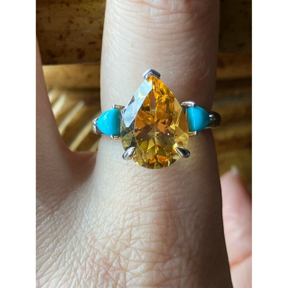 Brazilian Citrine Sleeping Beauty Turquoise Sterling Silver Ring Size 7.75